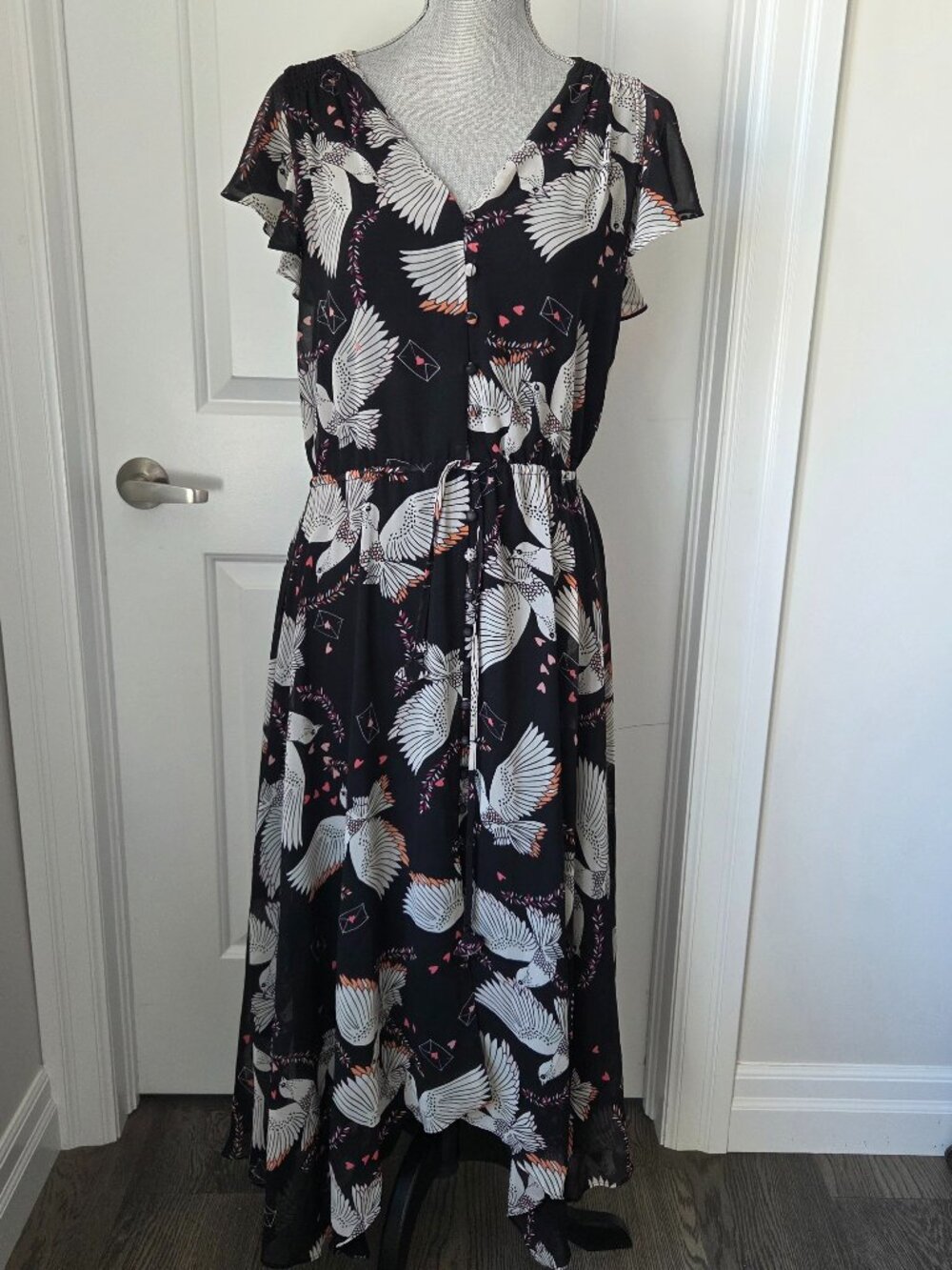 Rebecca Minkoff flowy Harper dress asymmetric hem flutter sleeve size 2